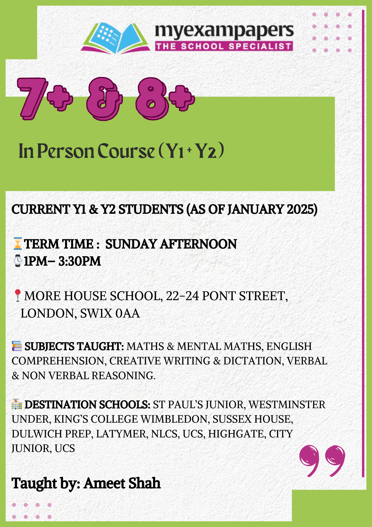 7+ & 8+ In Person Course (Y1 + Y2)